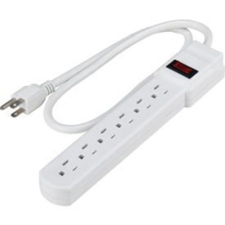 GLOBAL EQUIPMENT Power Strip, 6 Outlets, 15A, 12"L, 2-1/2' Cord FL-25-6-14AWG-2FT